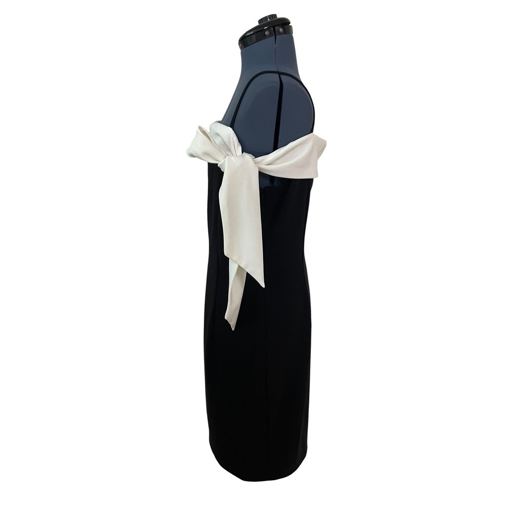 White House Black Market Black White Over the Shoulder Tie Bow Sheath Dress 12 - Picture 11 of 16